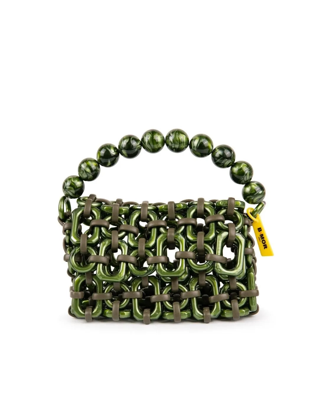 vista frontale borsa a mano in resina verde metallizzato BUBBLE - BiMOR