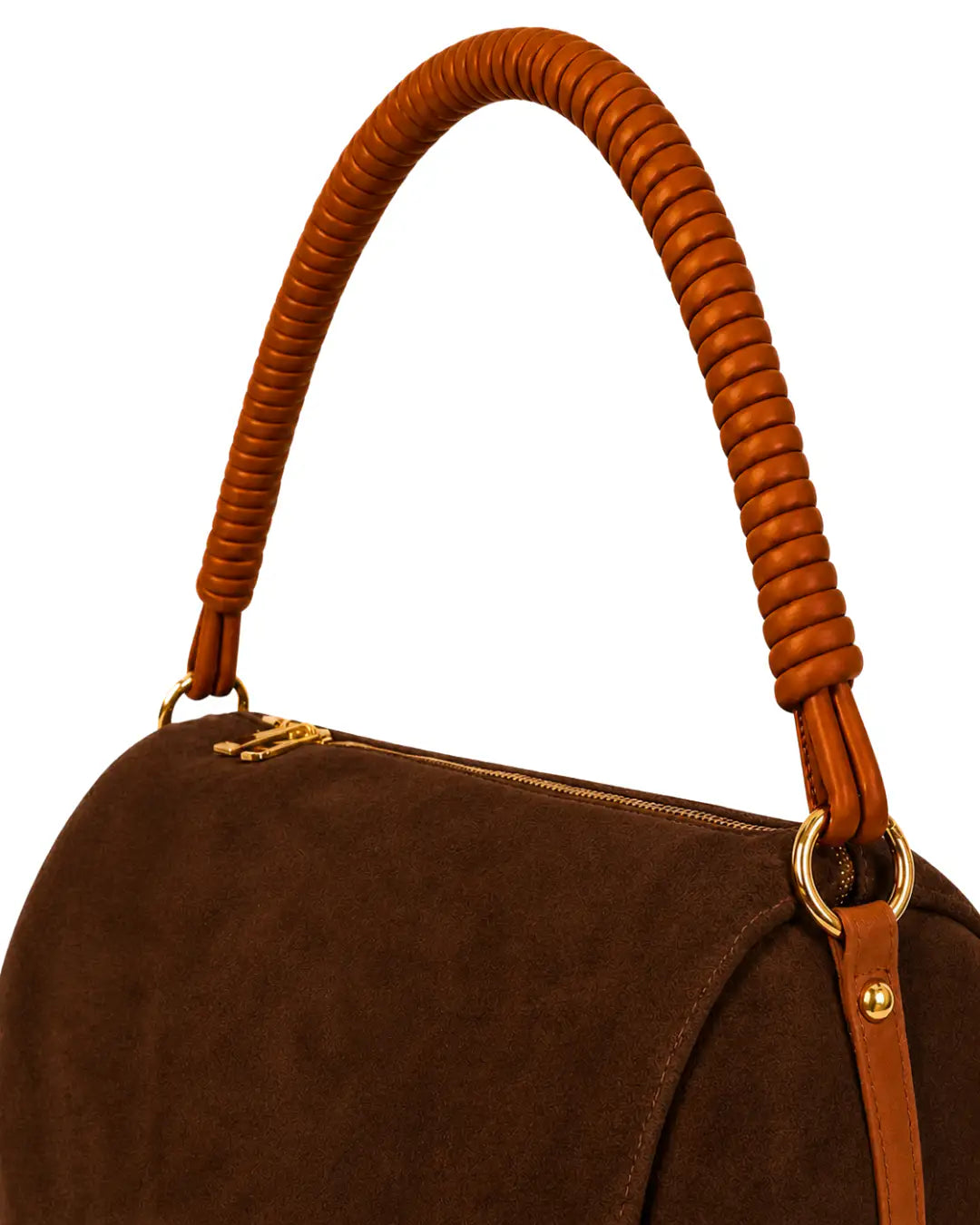 manico in pelle marrone borsa a spalla bauletto in camoscio marrone