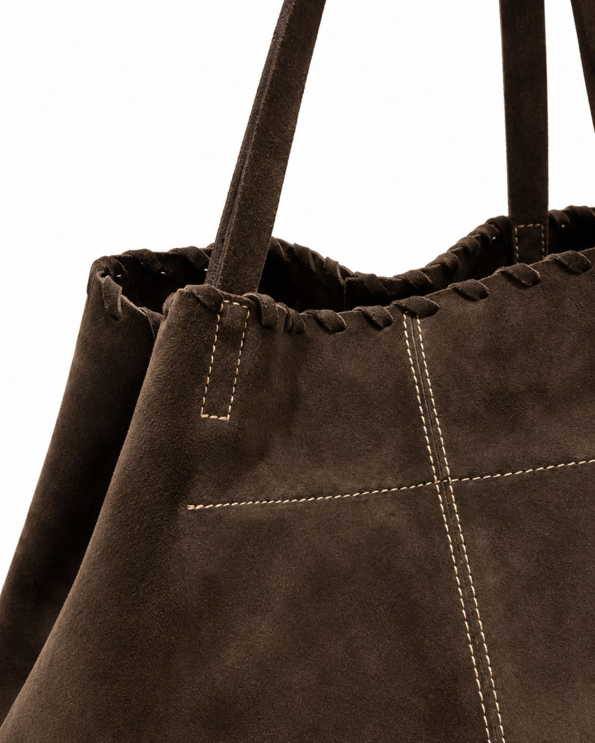 SOFTIE | ESPRESSO - dettaglio bordo intrecciato e cuciture beige a contrasto