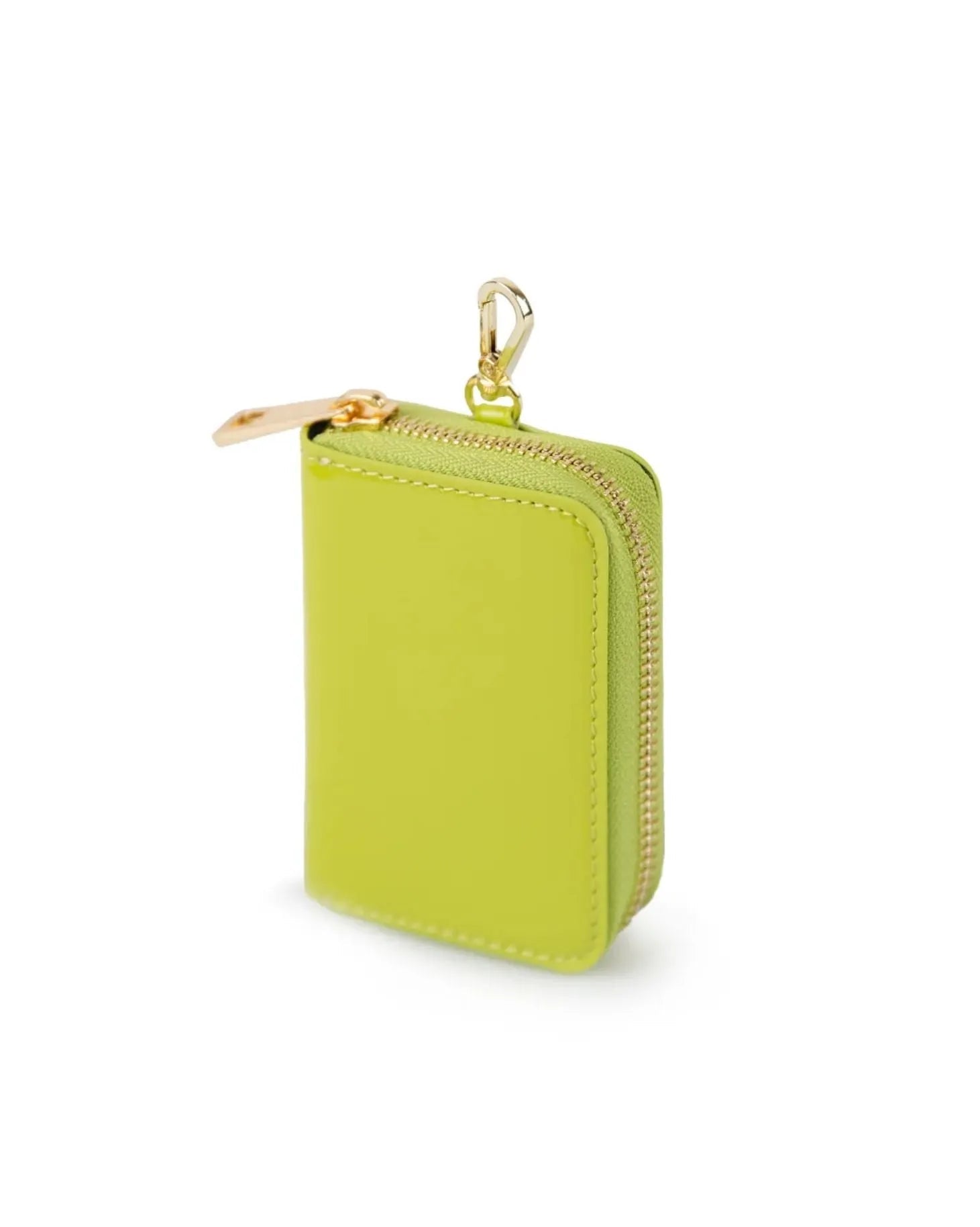 vista frontale portafoglio in vernice verde lime con moschettone ALTER EGO - BiMOR