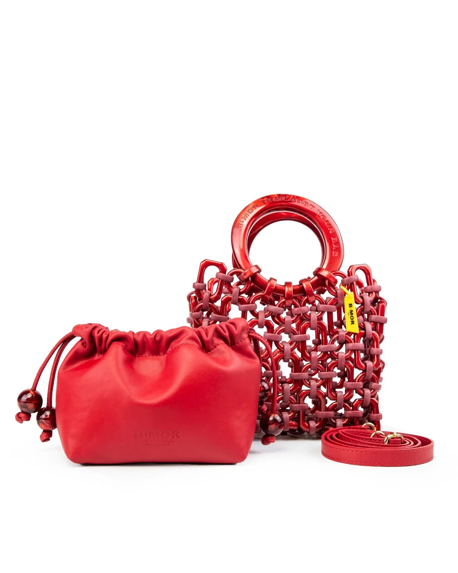 tracolla e borsa a mano in resina rosso metallizzato DOLL + BONBON