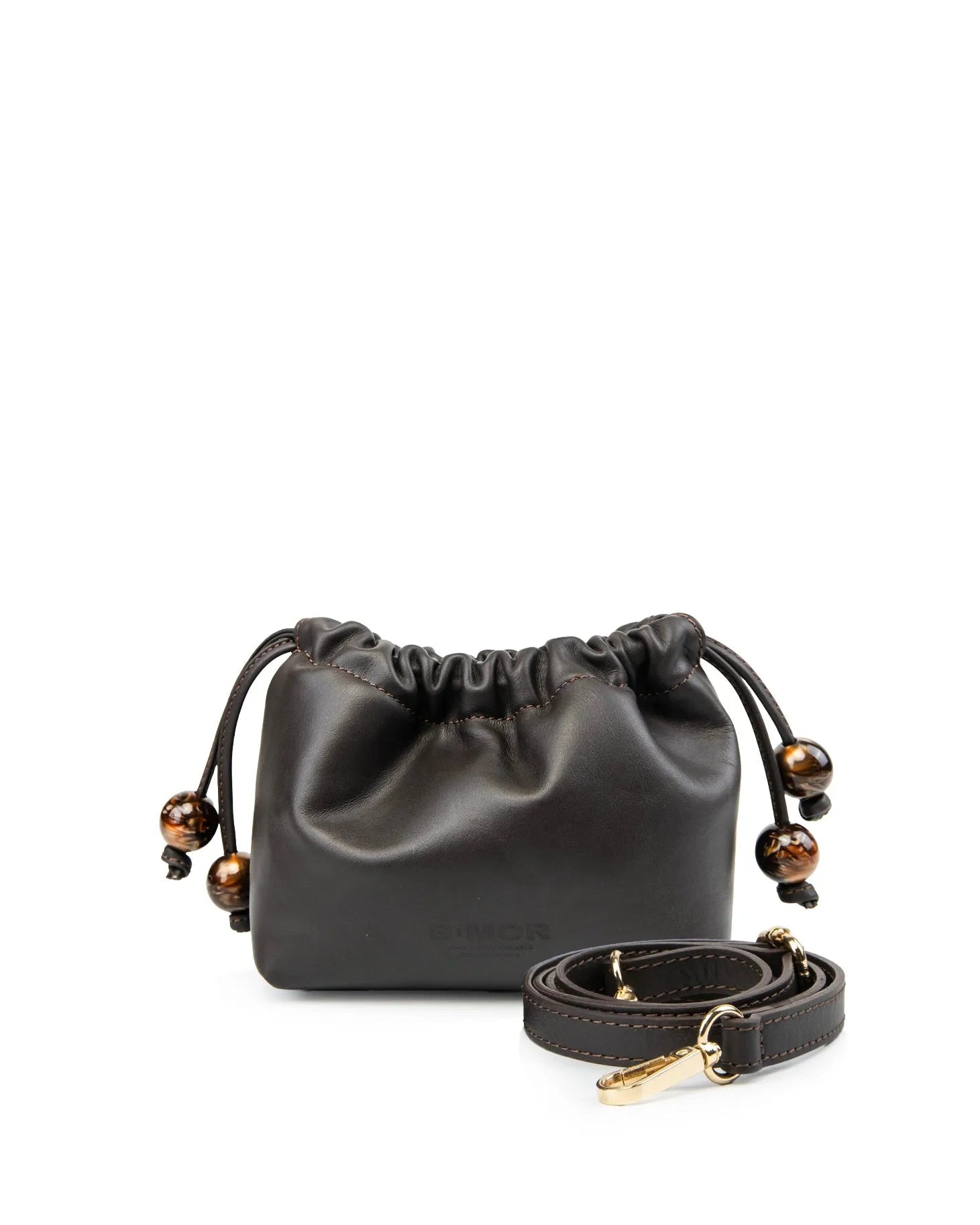 borsa a mano in pelle marrone scuro e tracolla