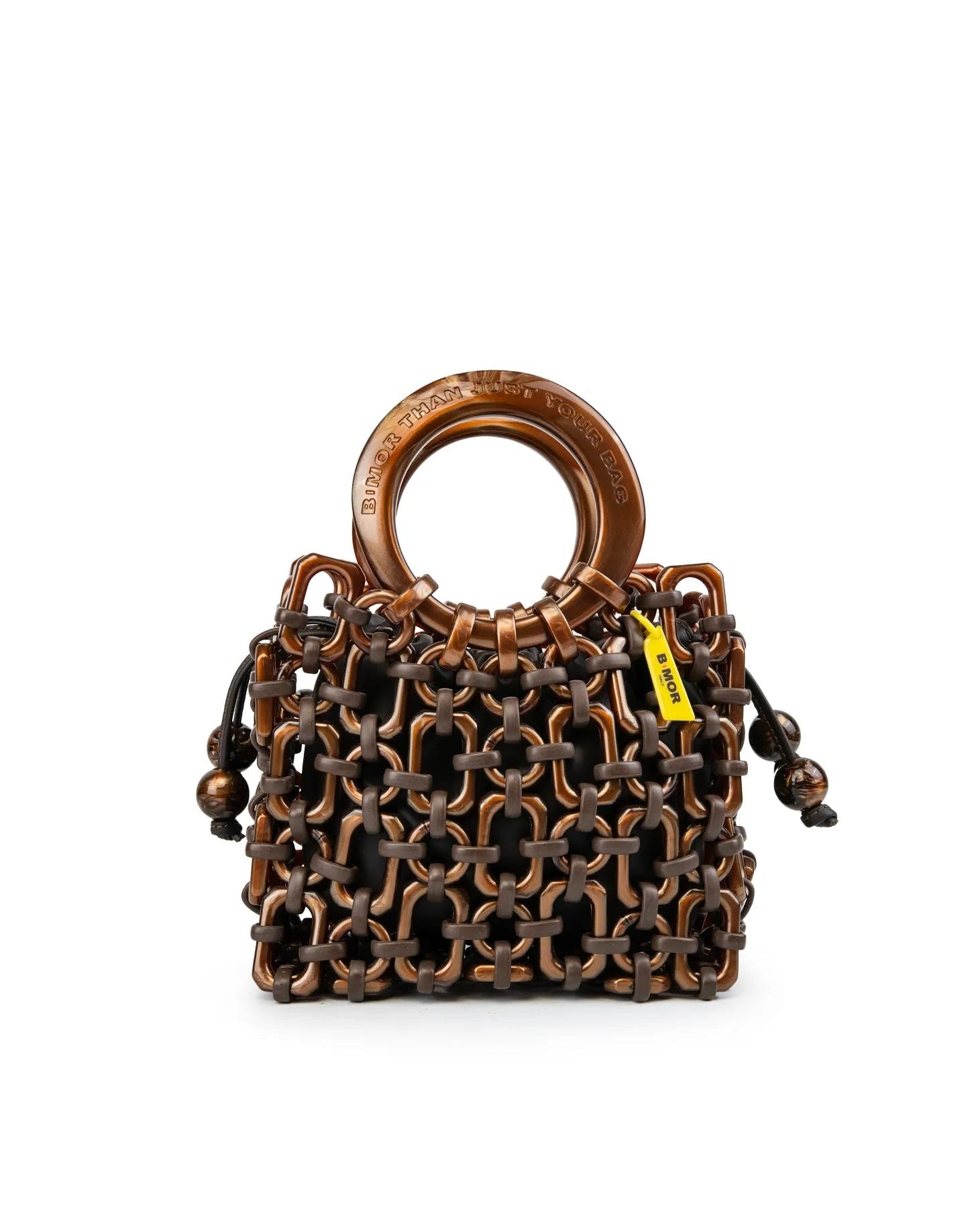 vista frontale borsa a mano in resina marrone metallizzato DOLL + BONBON
