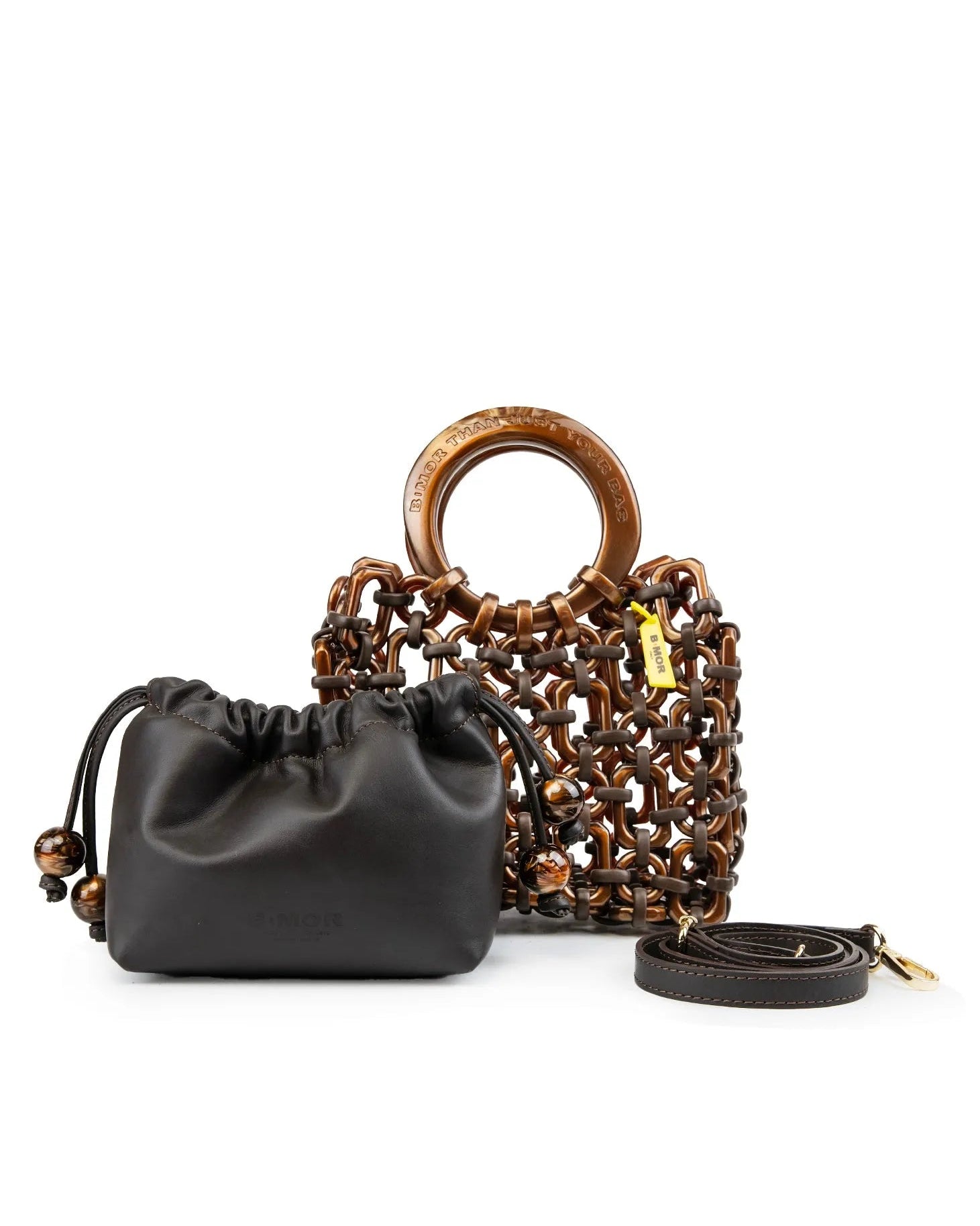 tracolla e borsa a mano in resina marrone metallico DOLL + BONBON
