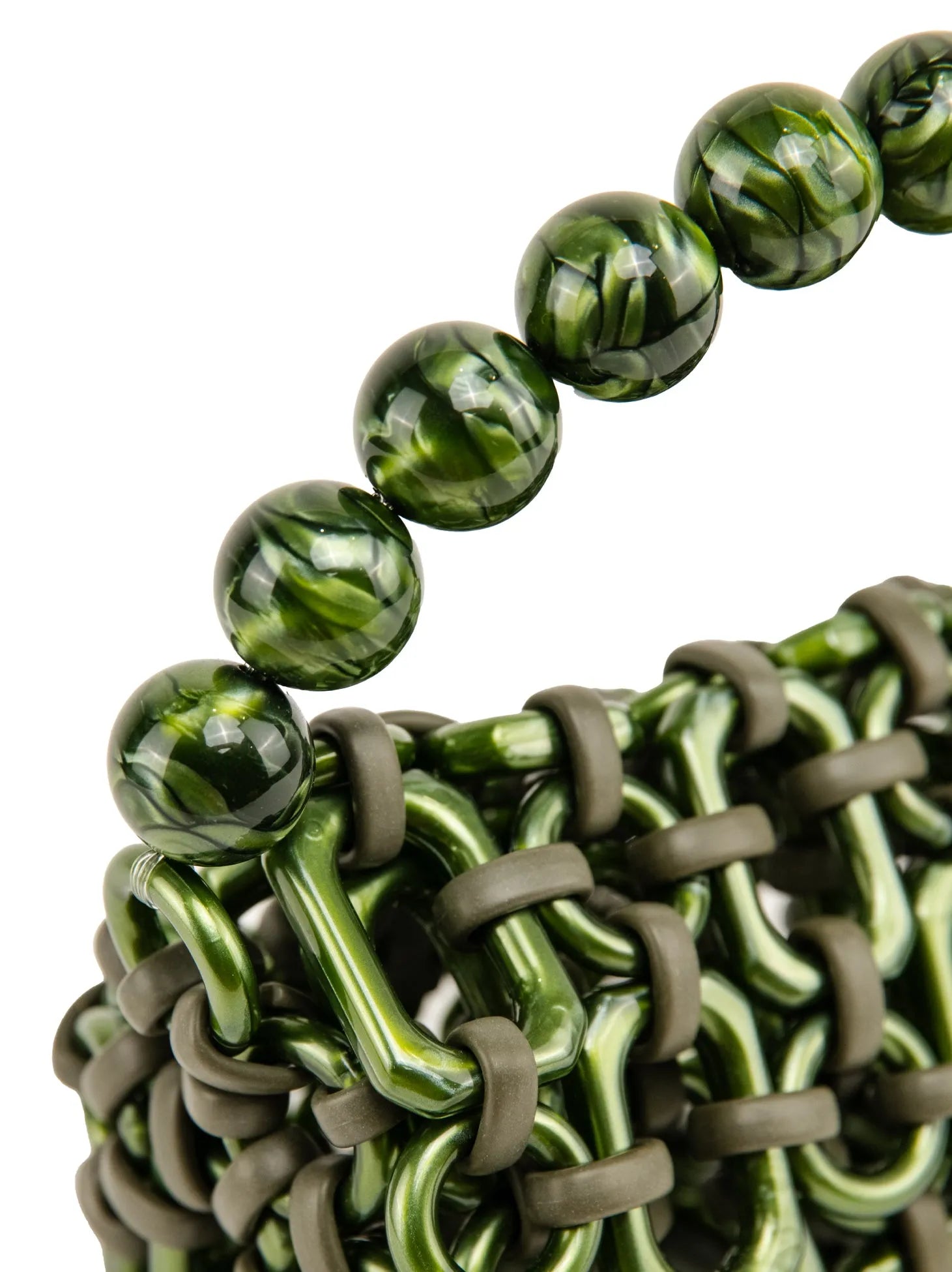 manico borsa a mano in resina verde metallizzato