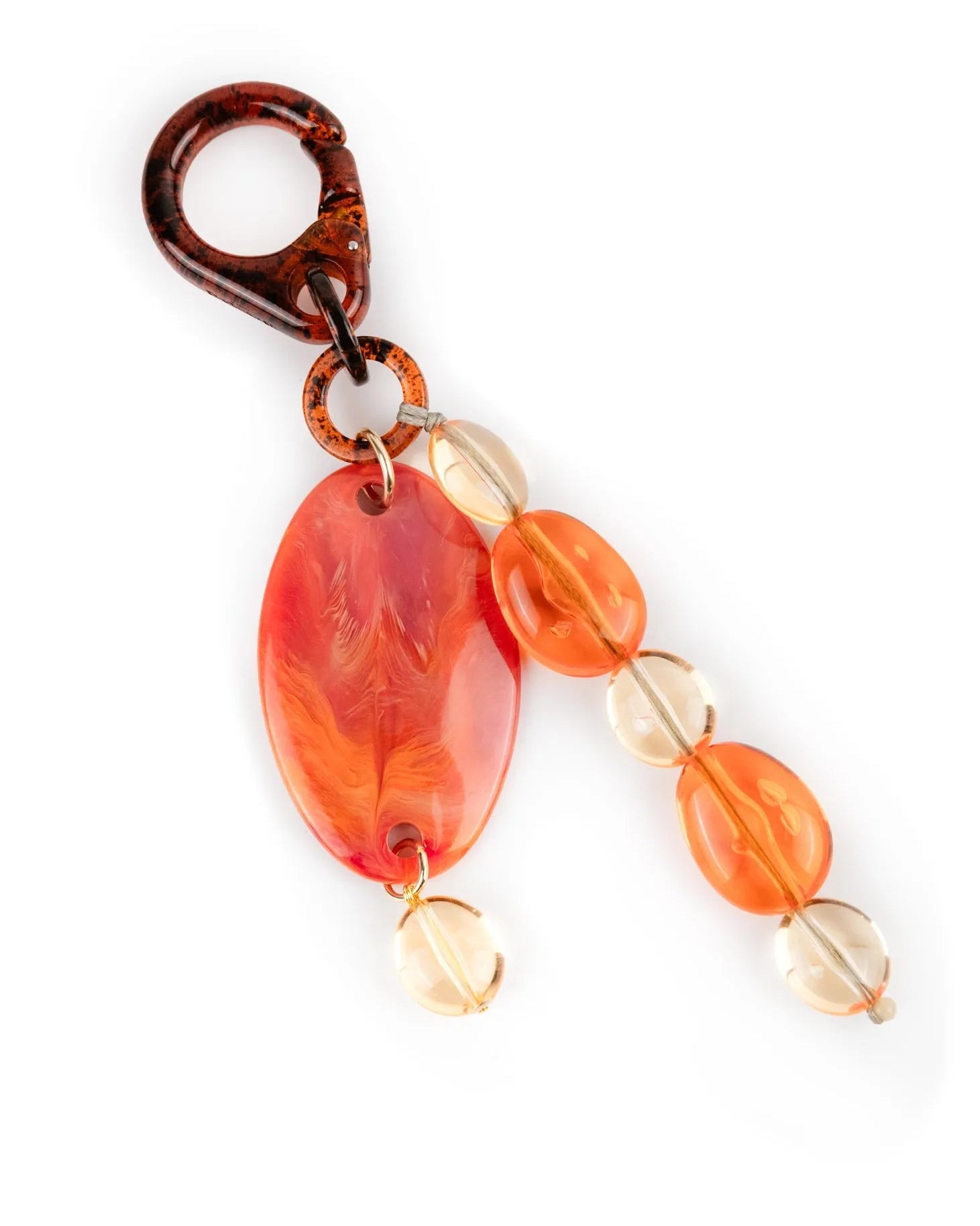 vista superiore portachiavi perle ovali in resina multicolore arancione con moschettone tartarugato CHARM - BiMOR
