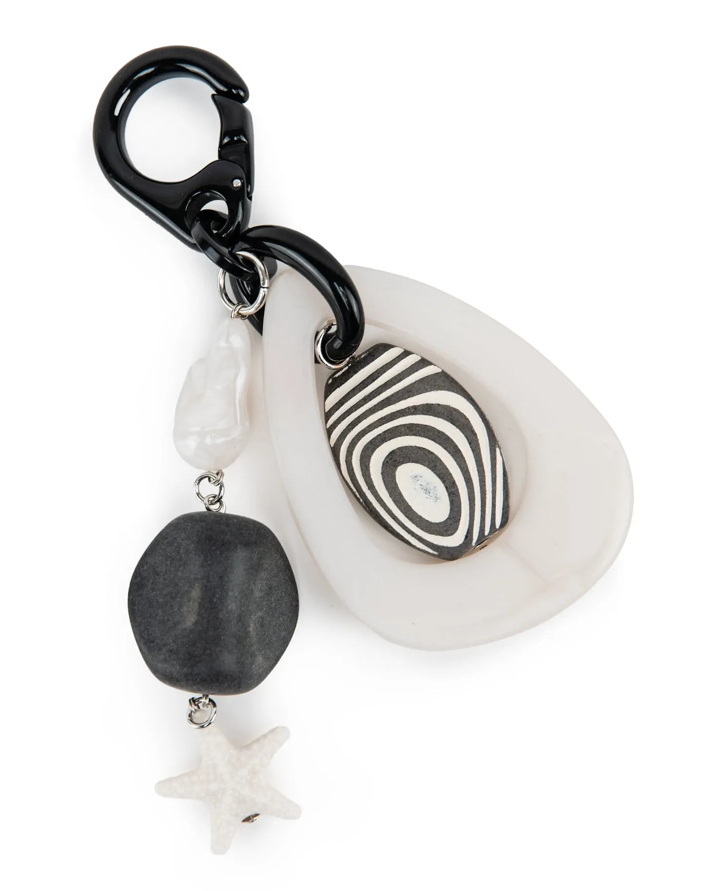 vista superiore portachiavi in resina bianco e grigio perle squadrate e stella marina CHARM - BiMOR