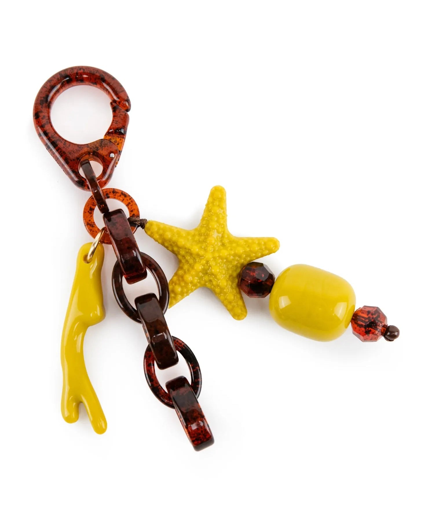vista superiore portachiavi in resina elemento marino giallo, catena e moschettone tartarugato CHARM - BiMOR