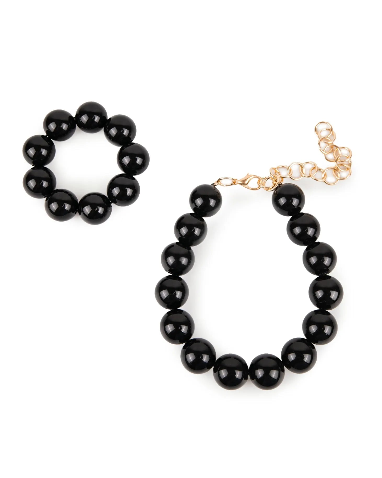 collana e bracciale perle grandi in resina nera