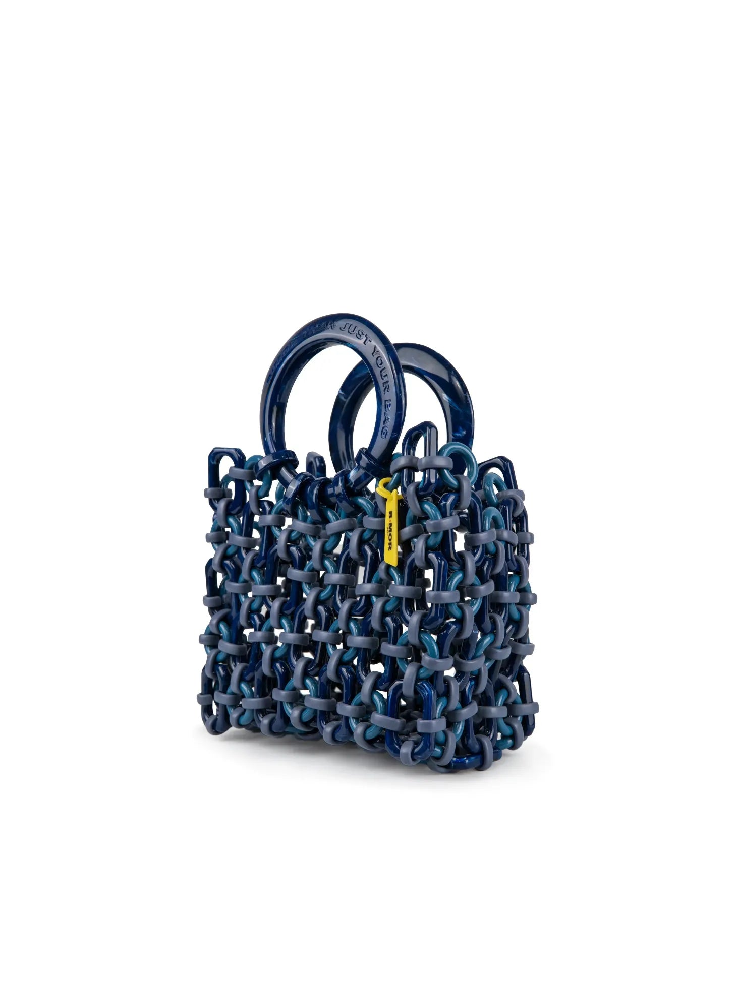 vista laterale borsa a mano in resina bluette