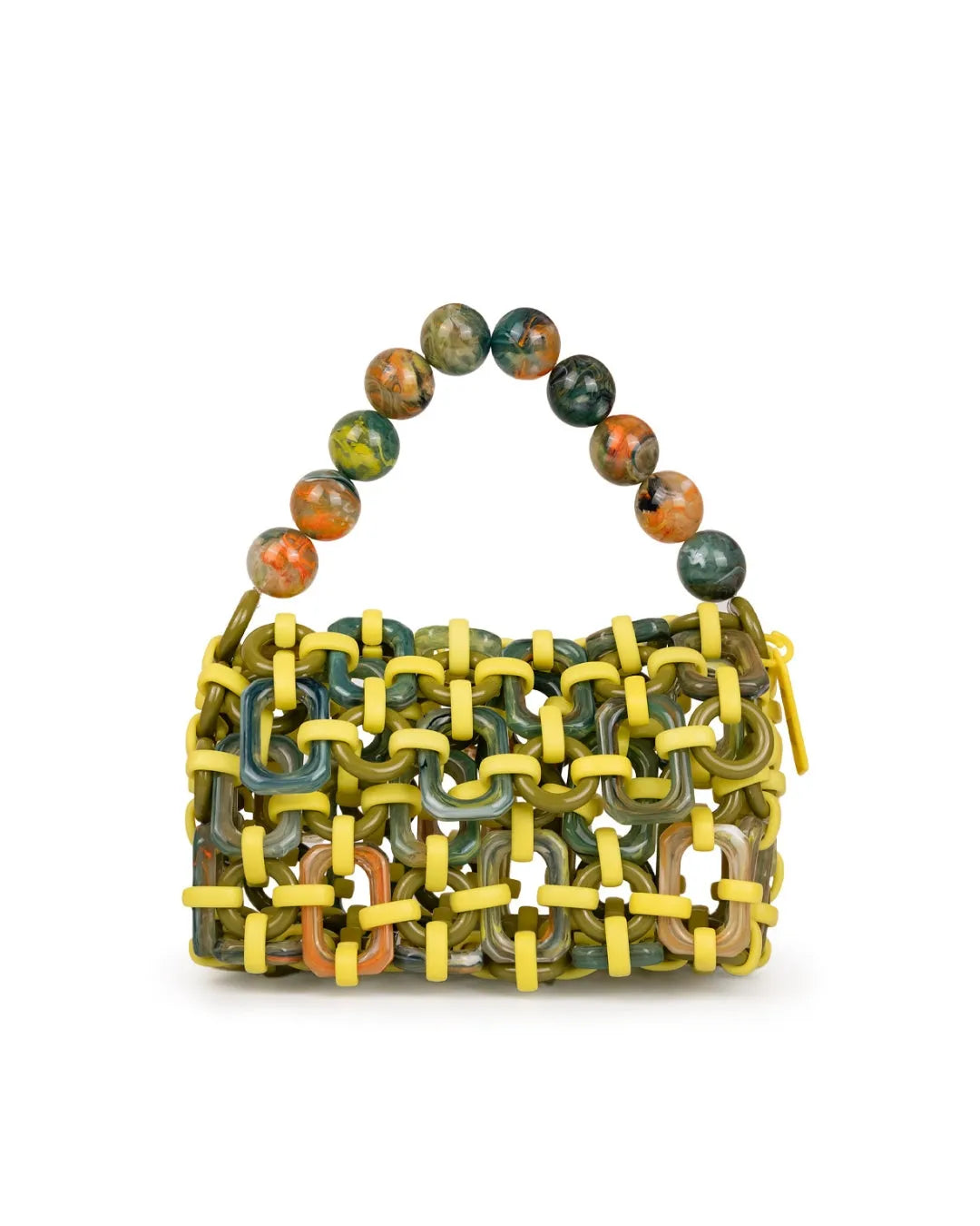 vista frontale borsa a mano in resina multicolore lime, verde e arancione BUBBLE - BiMOR