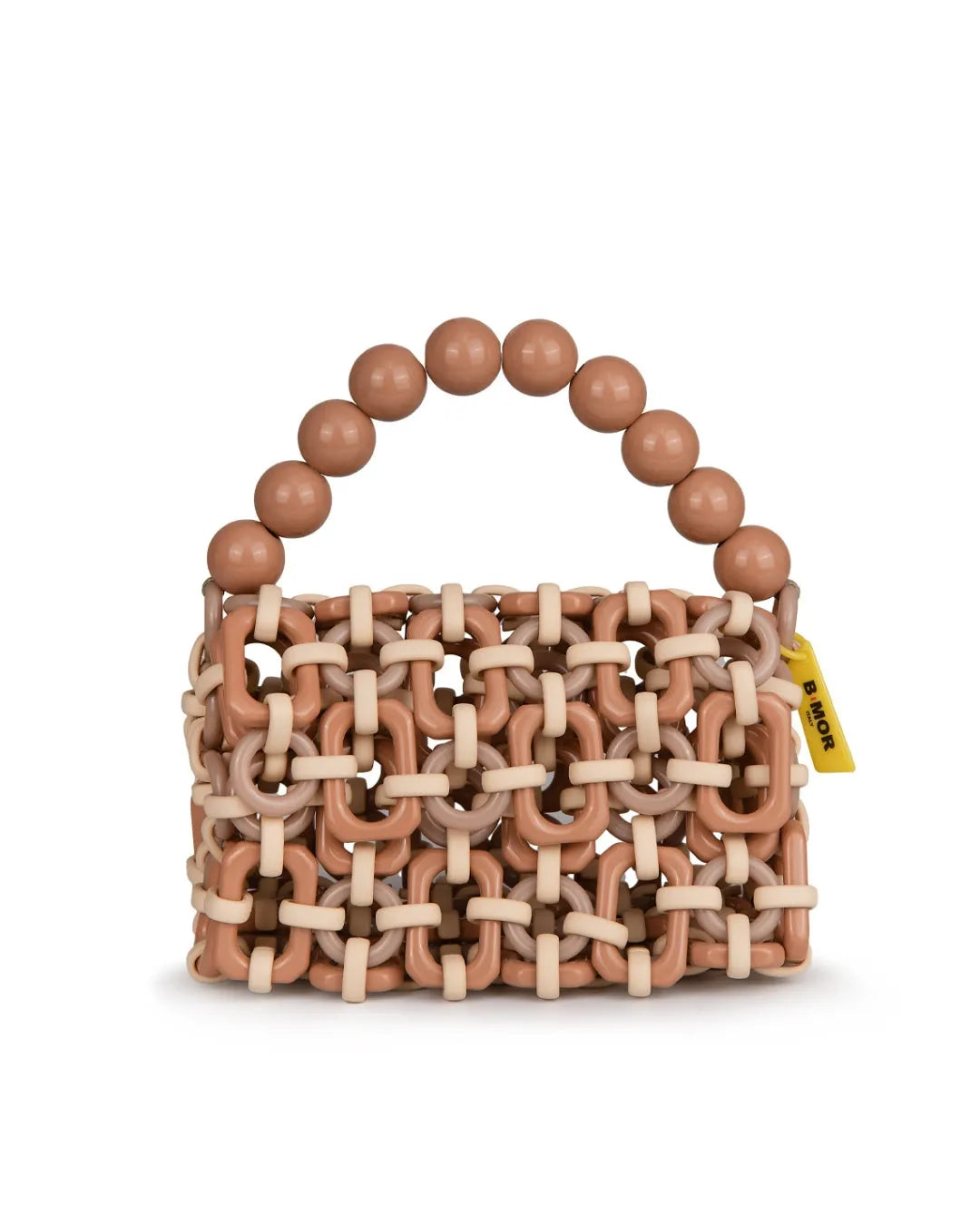 vista frontale borsa a mano in resina rosa tenue e sabbia BUBBLE - BiMOR