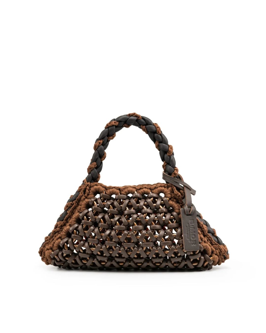 vista frontale borsa a mano in resina, pelle e cotone marrone CRUSH - BiMOR