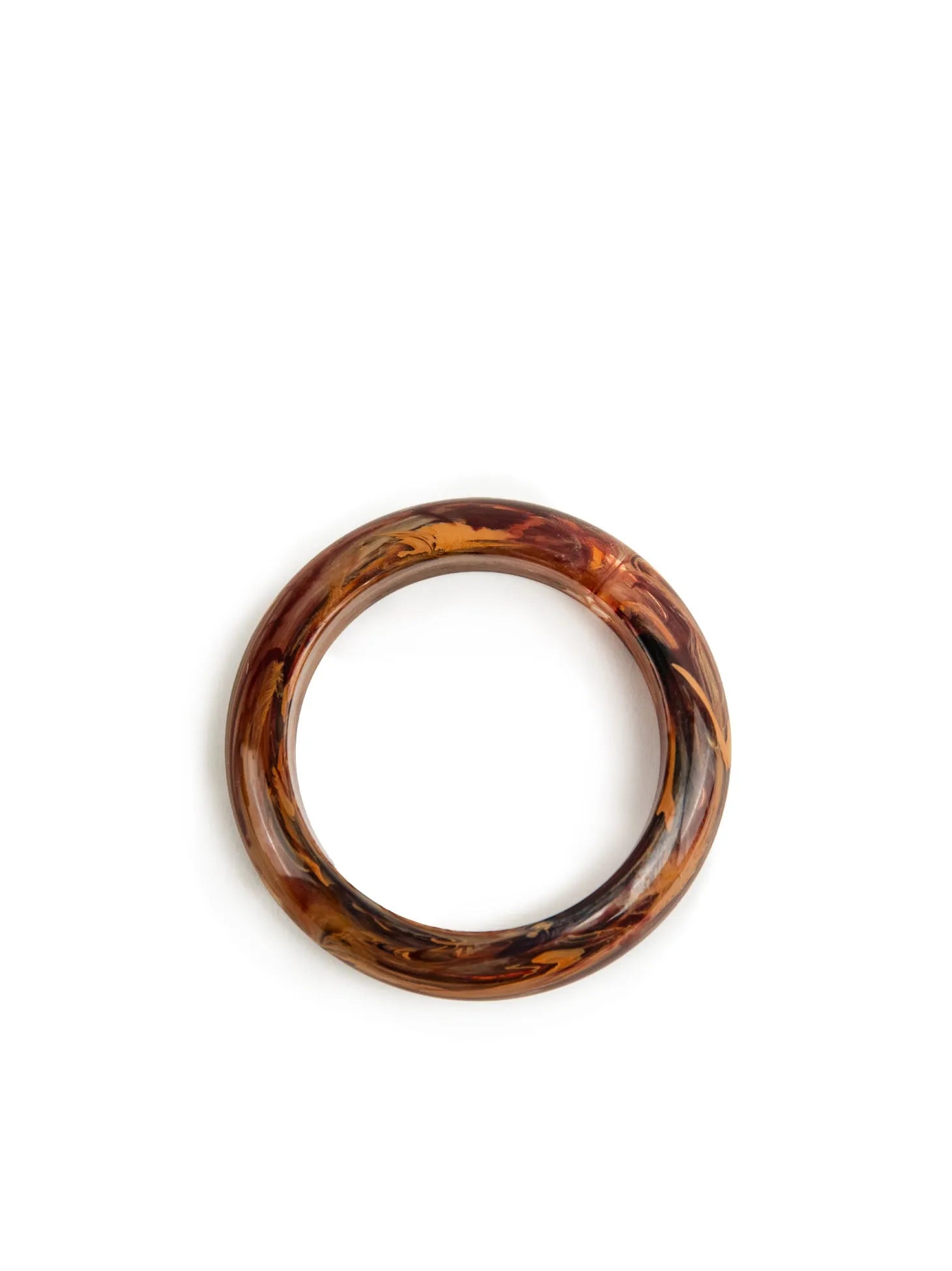 vista superiore bracciale in resina marmorizzato marrone bombato lucido