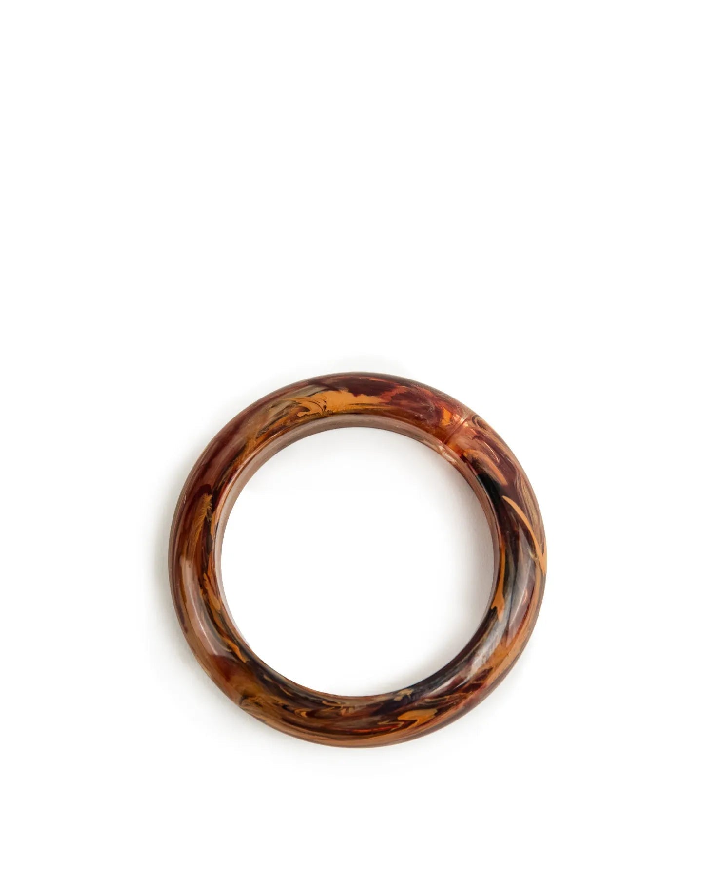 vista superiore bracciale in resina marmorizzato marrone bombato lucido