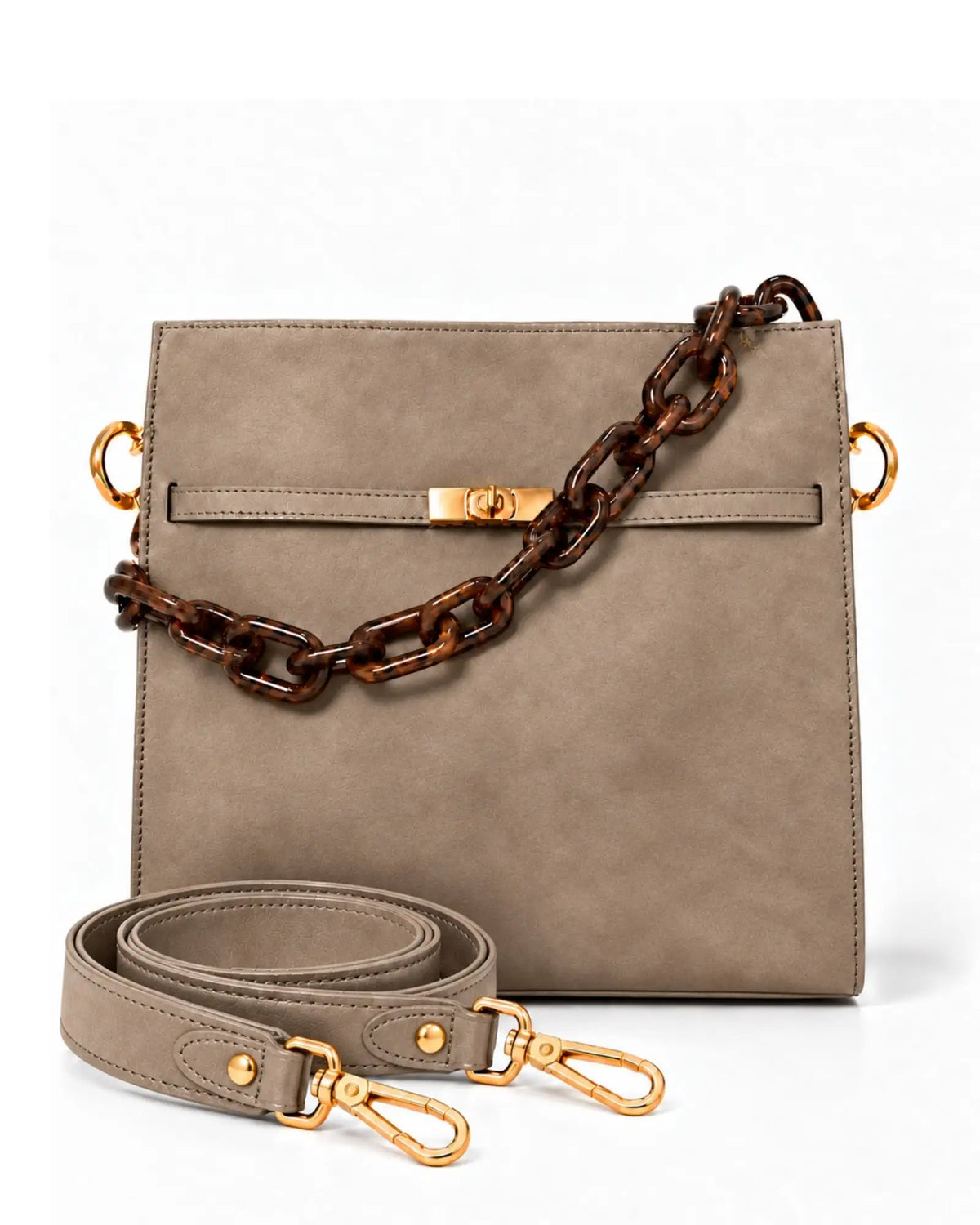 RORY | SUEDE TAUPE - borsa a spalla in camoscio tortora