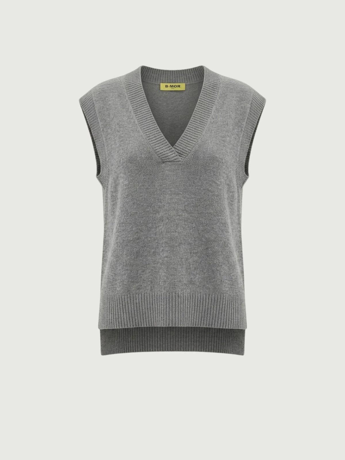 Vista frontale gilet over color carbone con scollo a V taglio asimmetrico