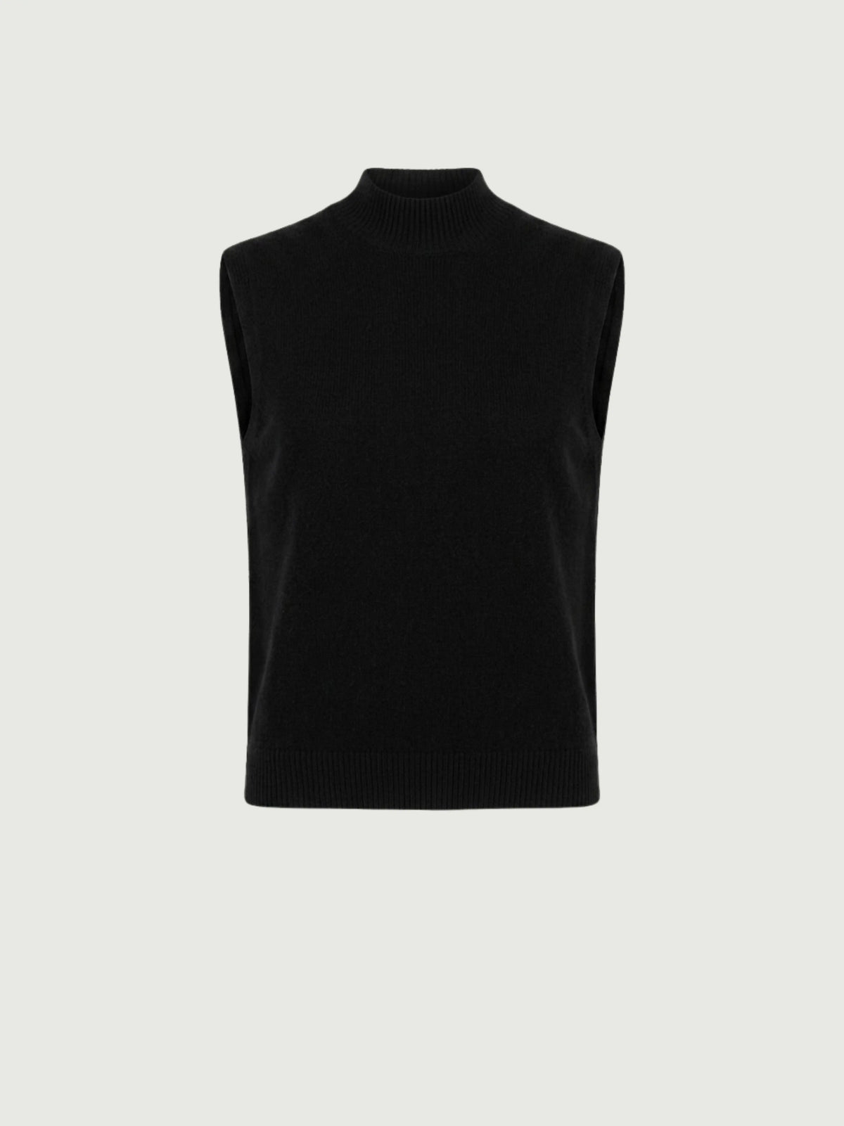 Vista frontale gilet smanicato con collo a lupetto nero