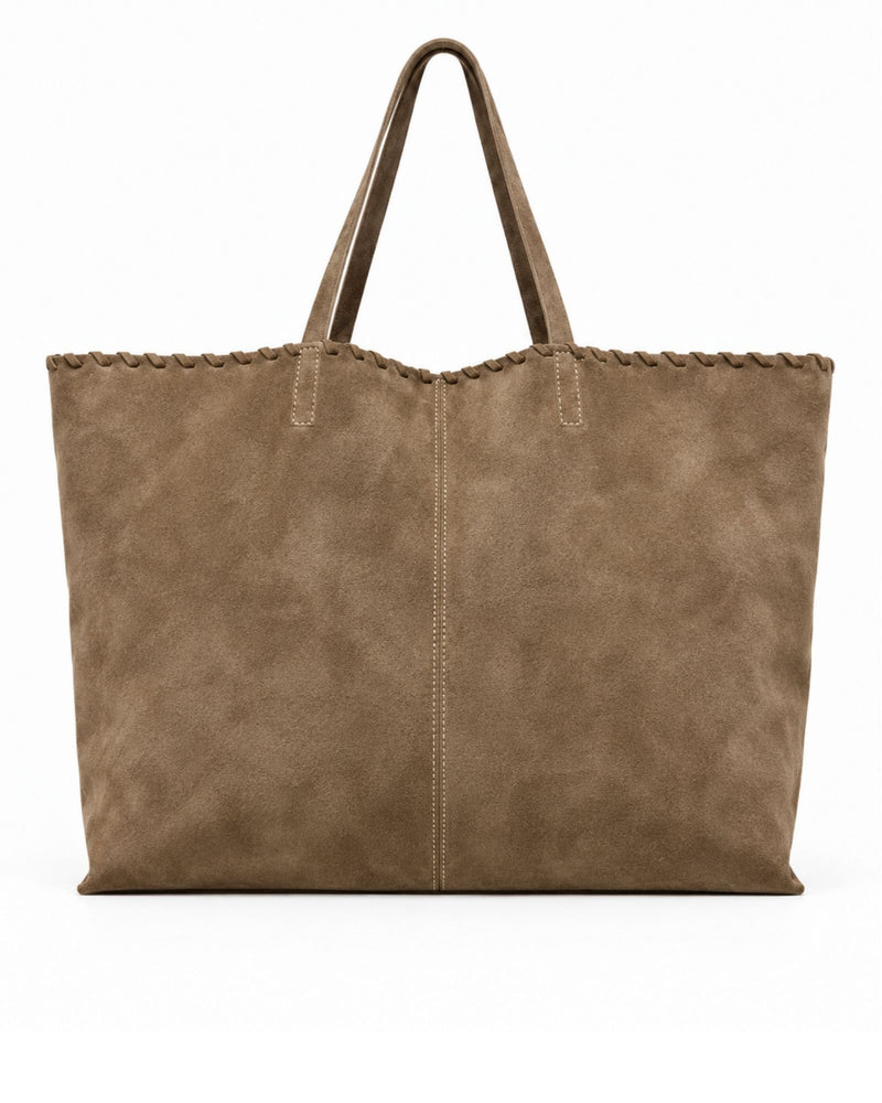 SOFTIE | MUD - shopper extra large in camoscio taupe, vista frontale