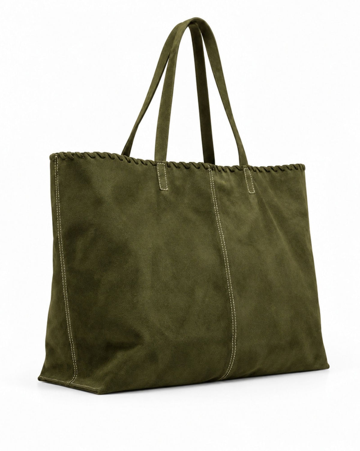 SOFTIE | MOSS - shopper extra large in camoscio verde muschio, vista laterale