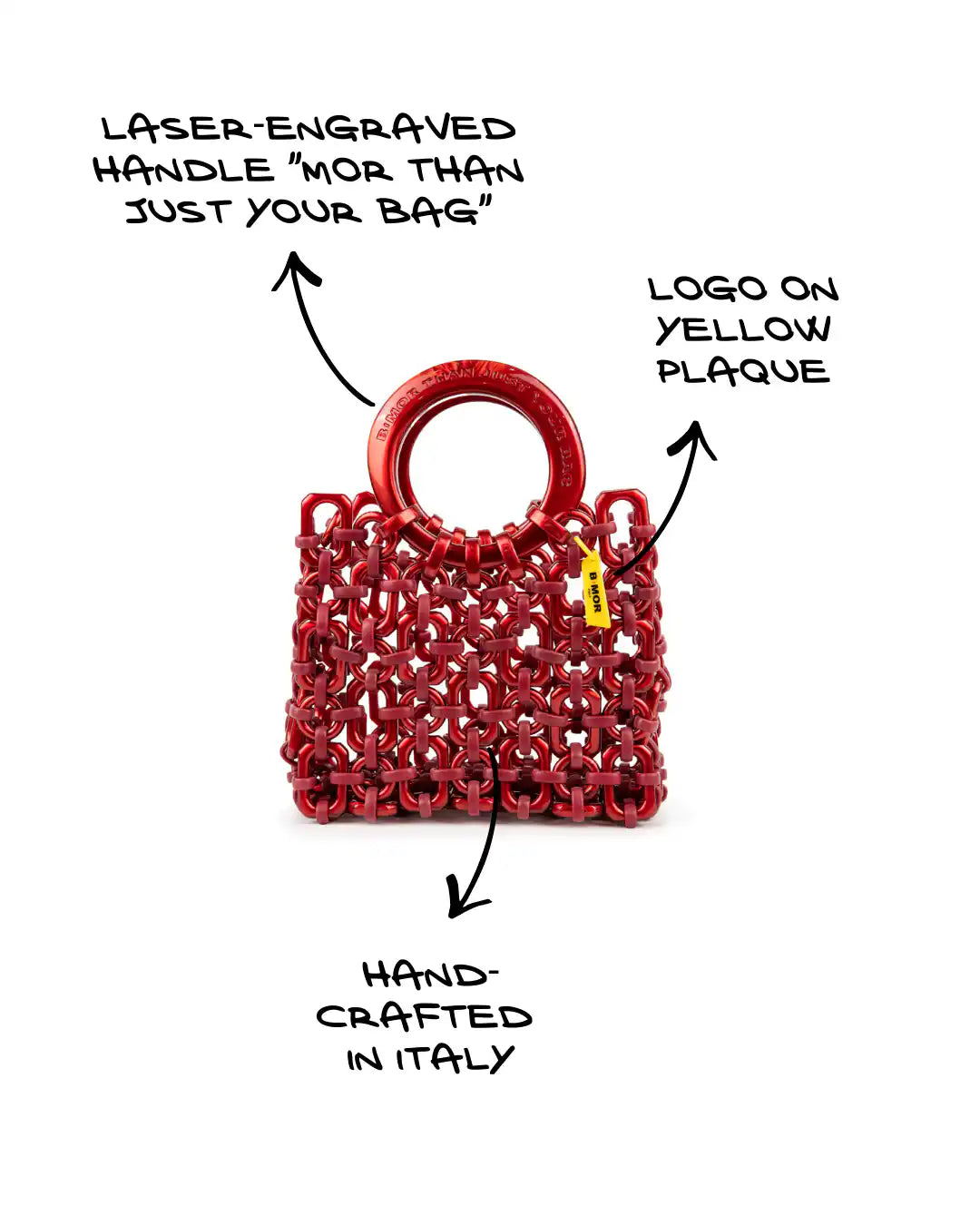 sketch borsa a mano in resina rosso ciliegia