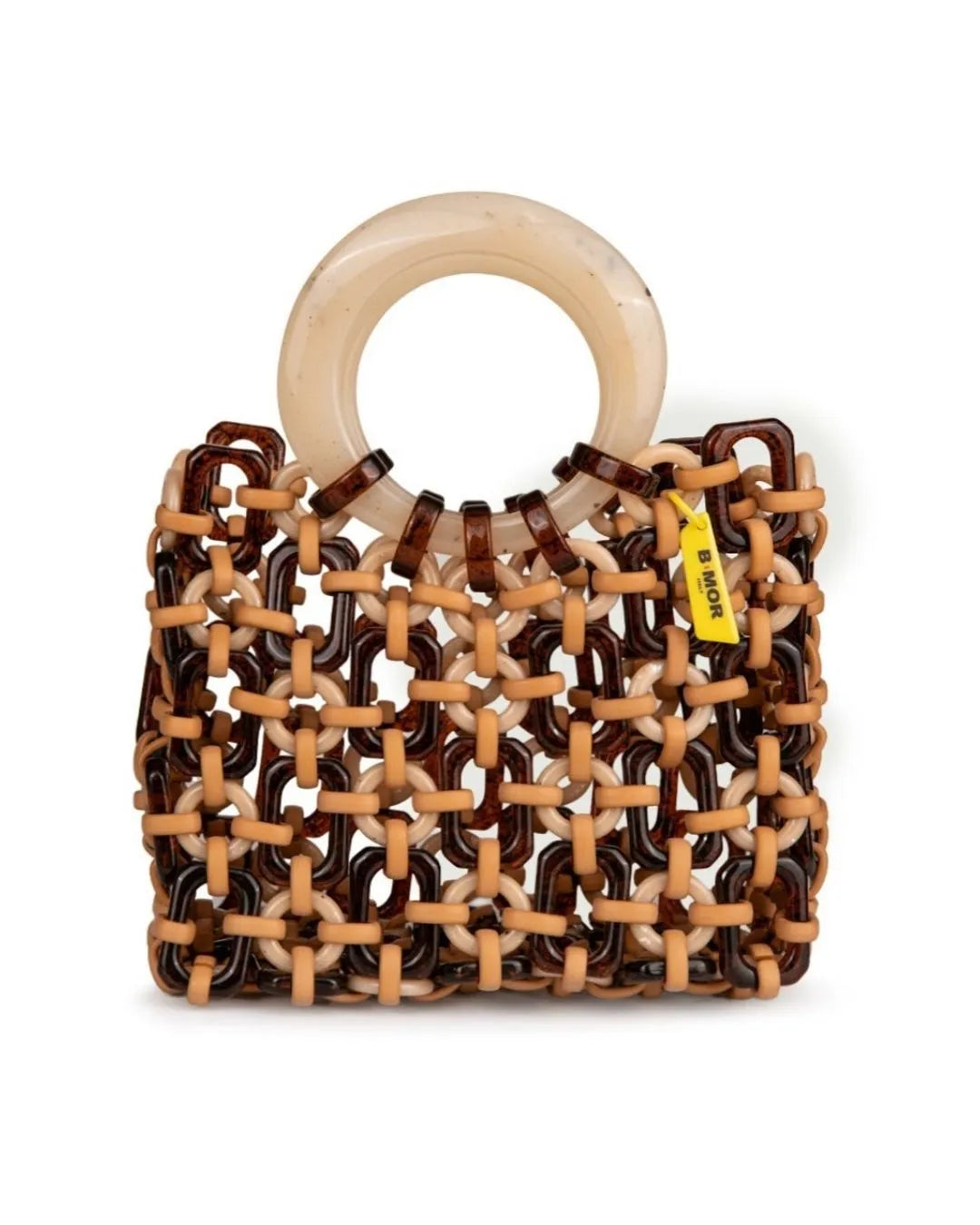 vista frontale borsa a mano in resina marrone multicolore DOLL - BiMOR