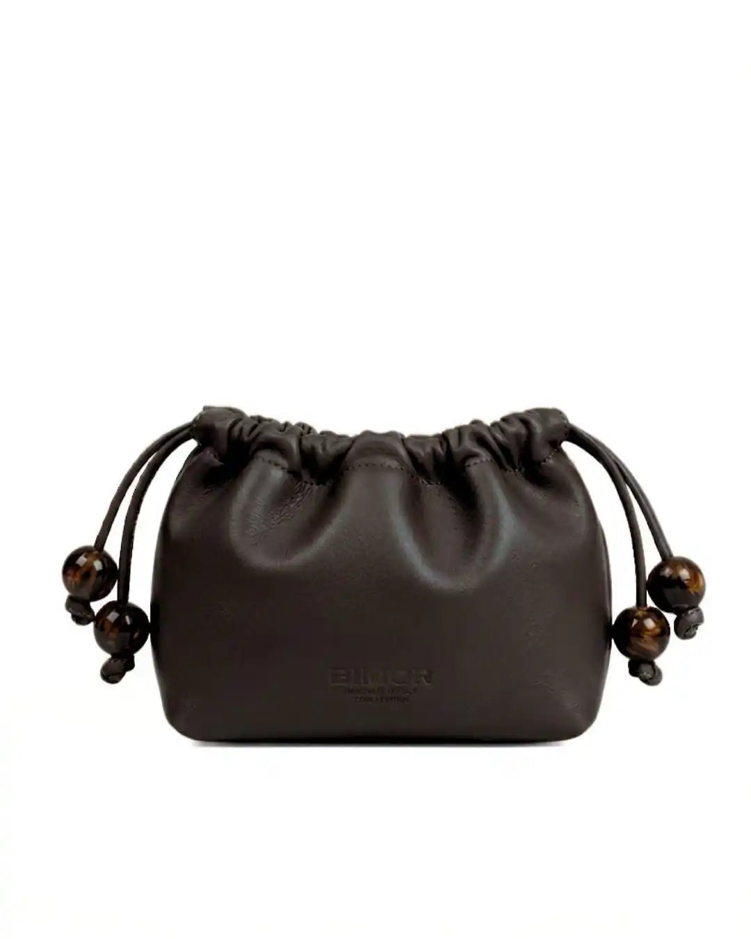 vista frontale borsa a mano in pelle marrone scuro BONBON