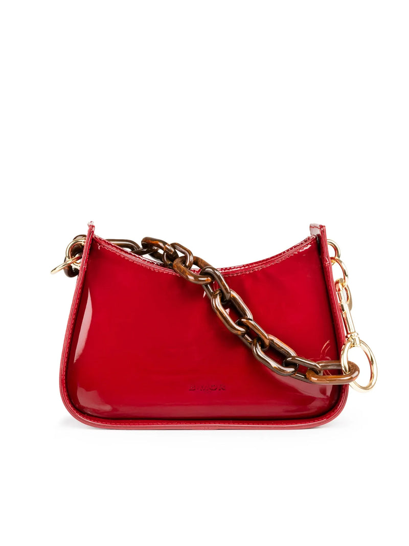 BORSA A SPALLA IN PELLE VERNICE BORDEAUX 