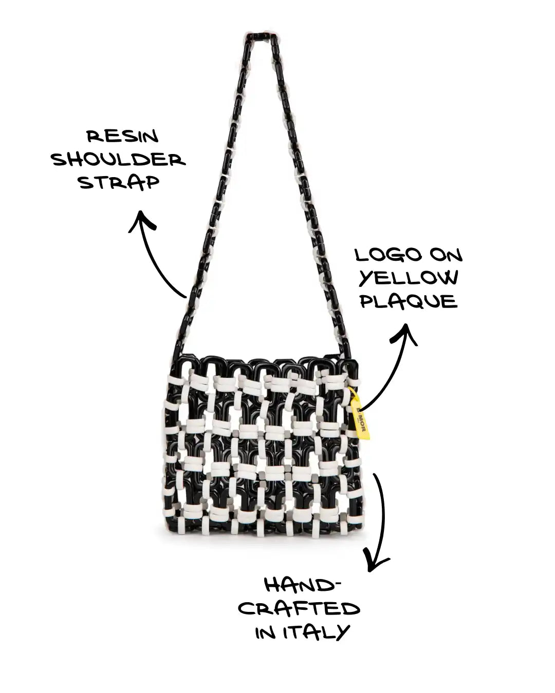 sketch borsa a tracolla in resina bianco e nero