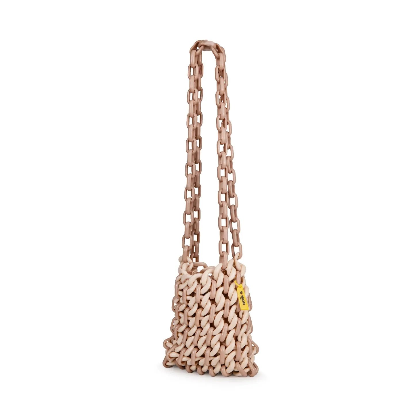 vista laterale borsa a tracolla in resina beige