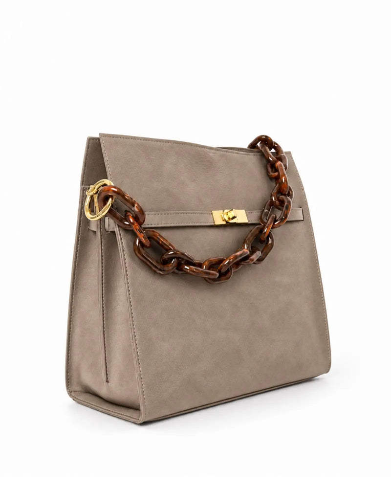 RORY | SUEDE TAUPE - borsa a spalla in camoscio tortora