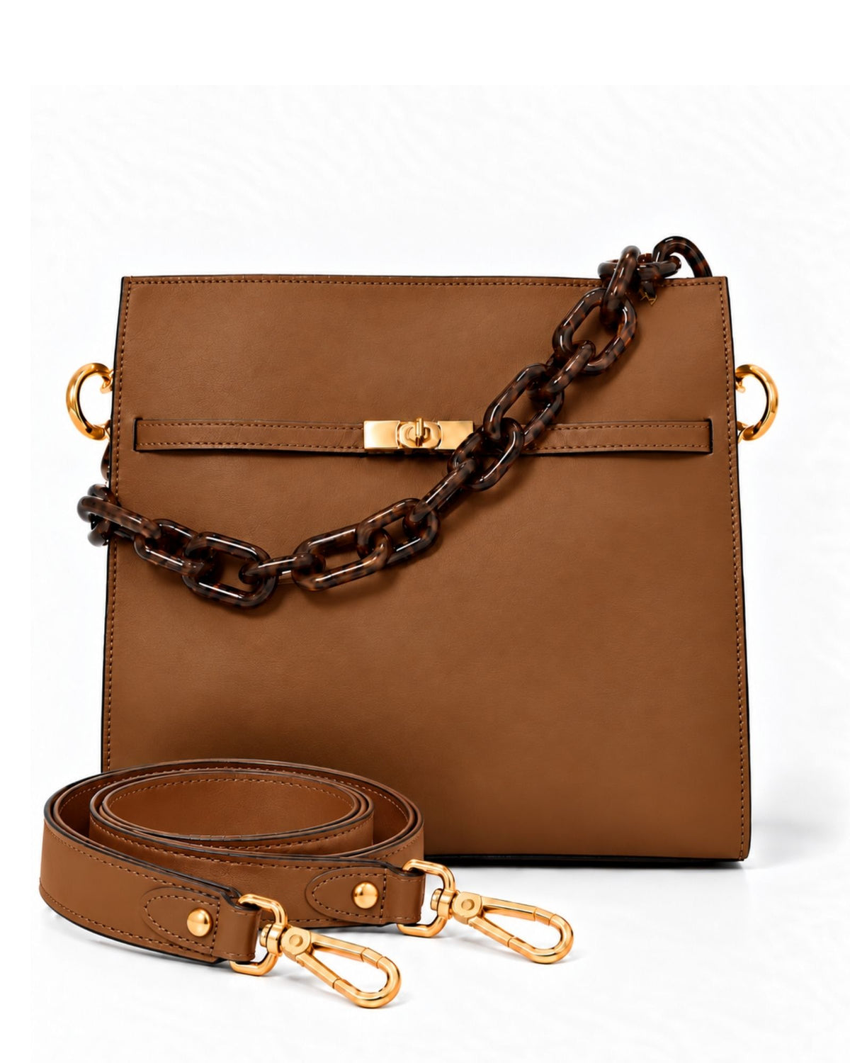 RORY | COGNAC - borsa a spalla in pelle di vitello cuoio