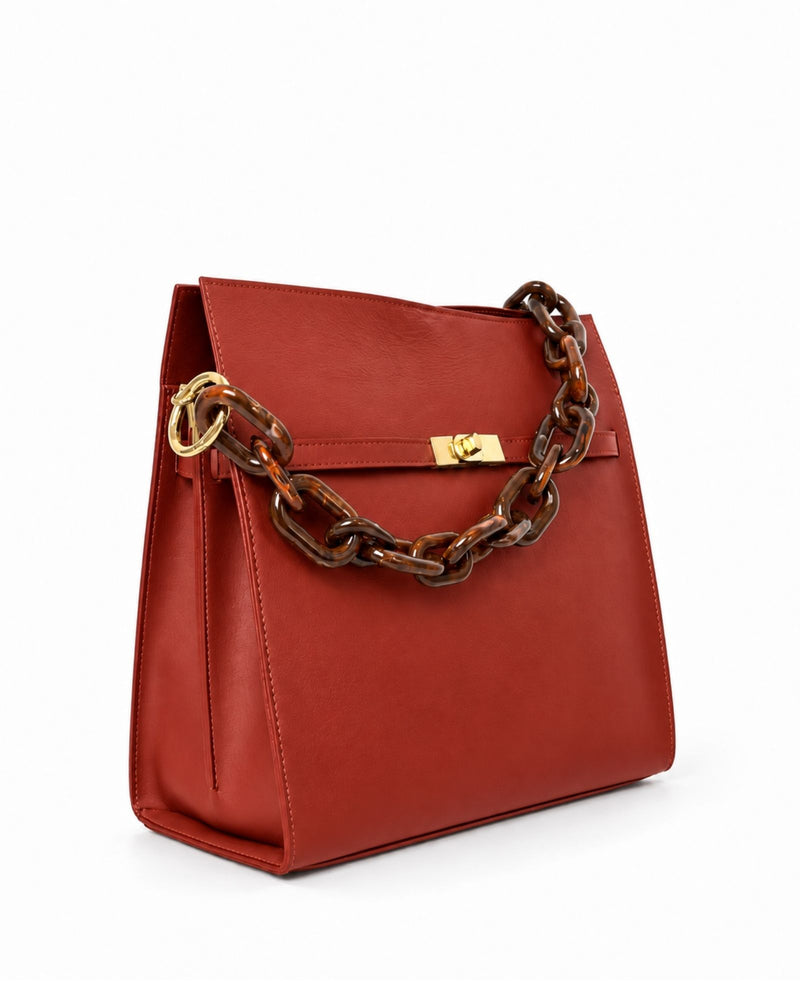 RORY | BRICK RED - borsa a spalla in pelle di vitello mattone
