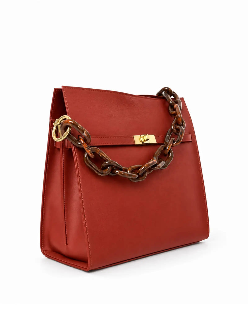 RORY | BRICK RED - borsa a spalla in pelle di vitello mattone