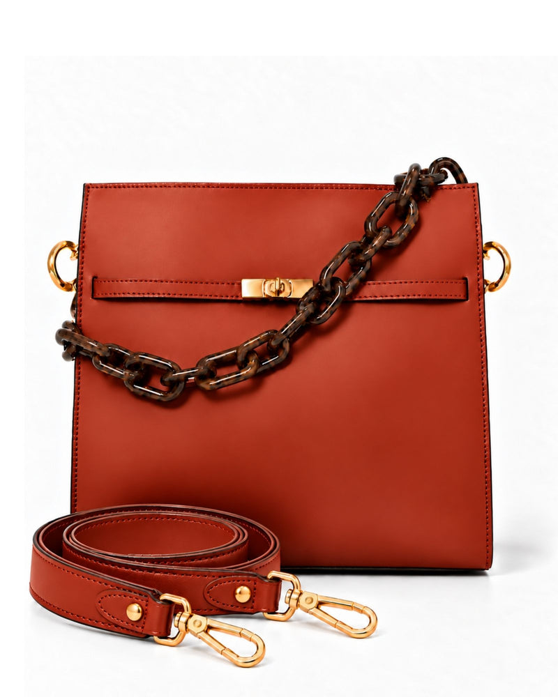 RORY | BRICK RED - borsa a spalla in pelle di vitello mattone