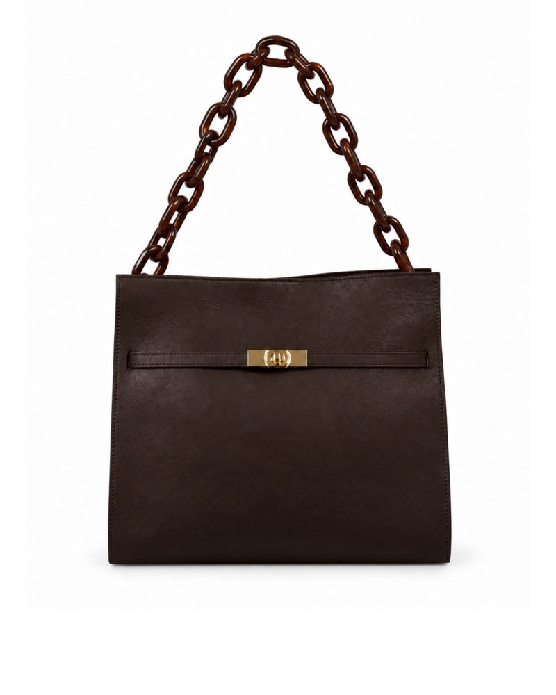 RORY | DARK BROWN - borsa a spalla in pelle di vitello testa di moro