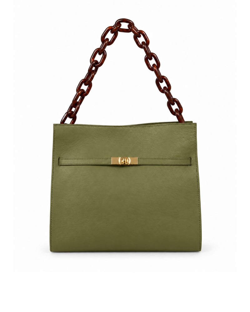 RORY | OLIVE GREEN - borsa a spalla in pelle di vitello verde iride