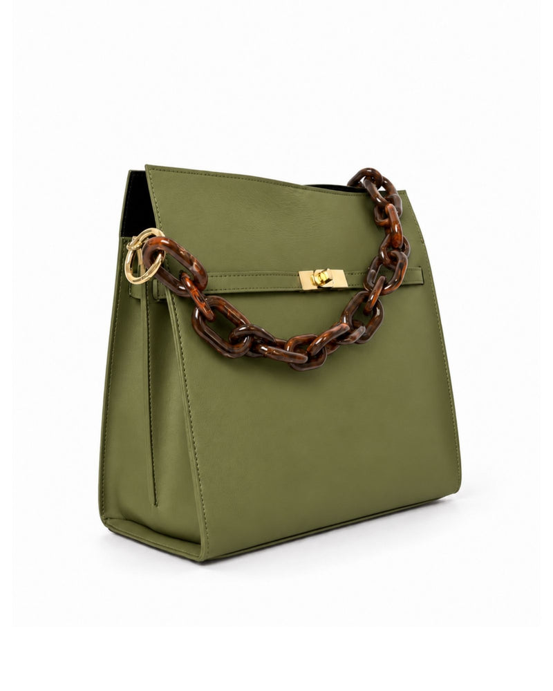 RORY | OLIVE GREEN - borsa a spalla in pelle di vitello verde iride
