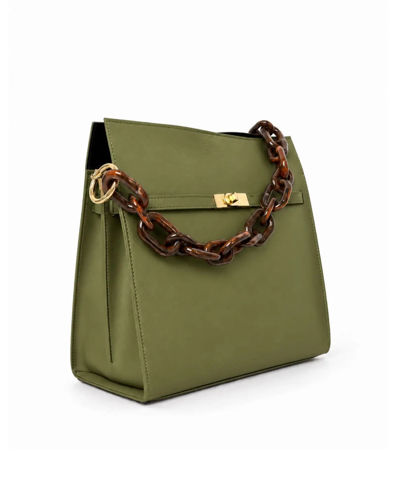 RORY | OLIVE GREEN - borsa a spalla in pelle di vitello verde iride