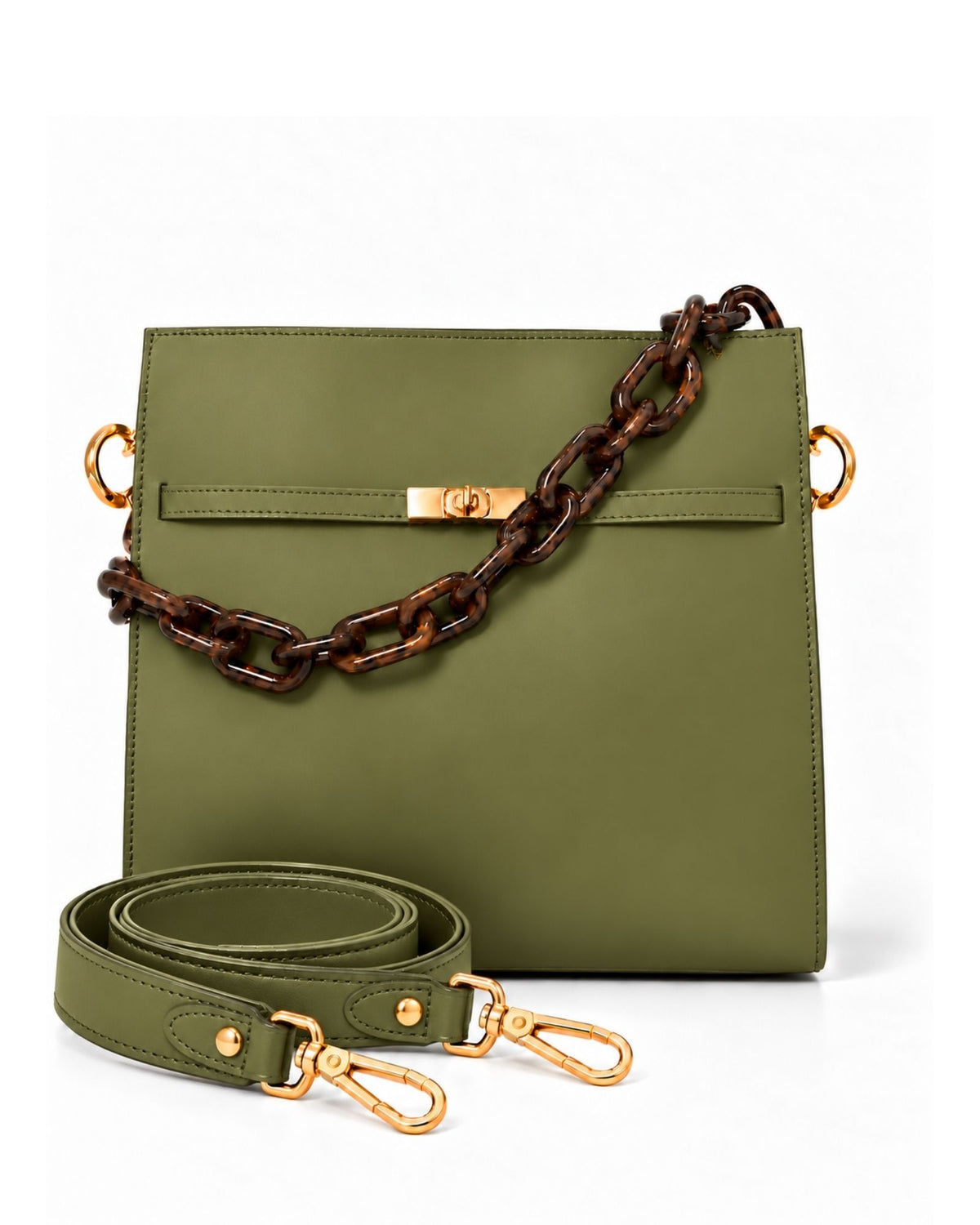 RORY | OLIVE GREEN - borsa a spalla in pelle di vitello verde iride