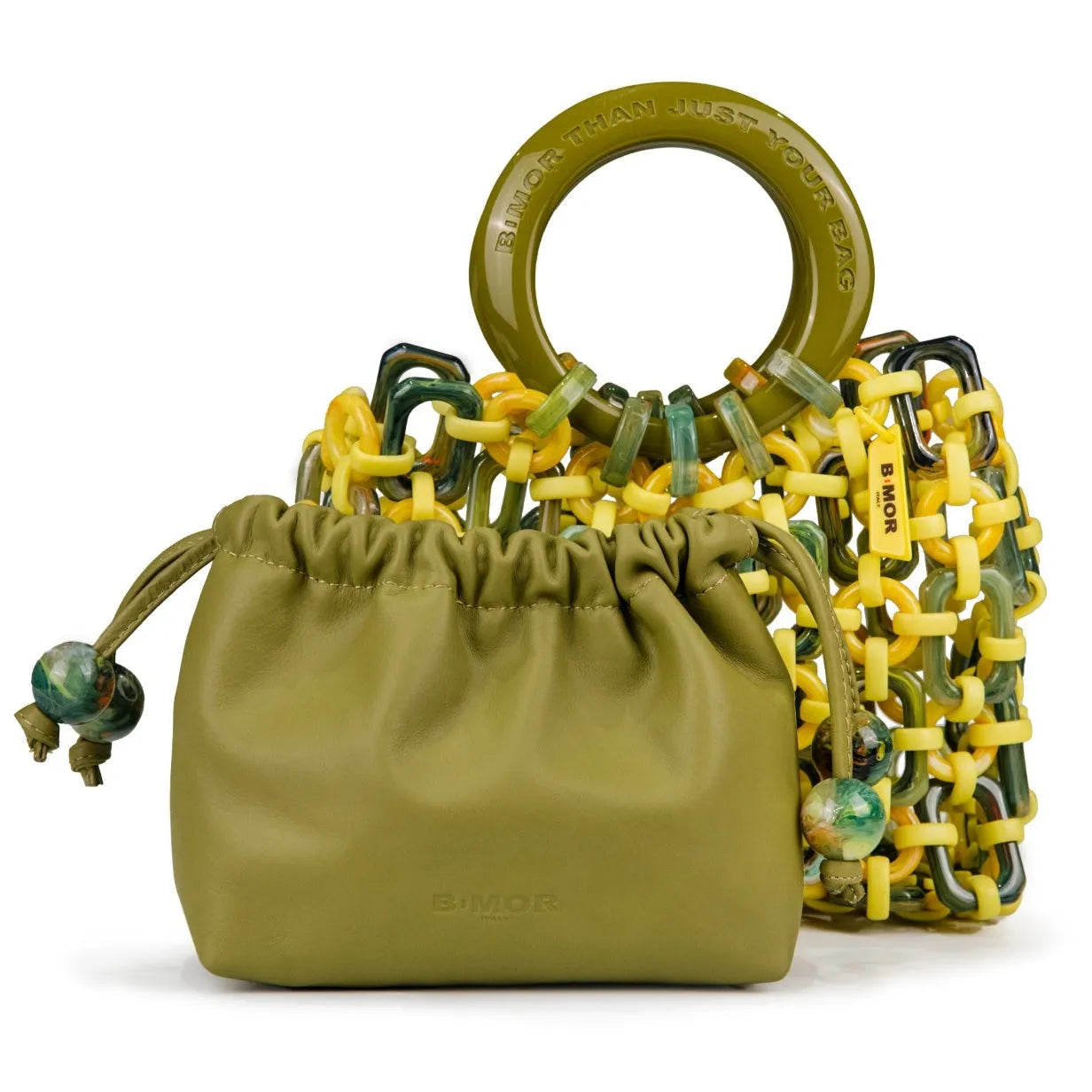 borsa a mano in resina verde e gialla DOLL + BONBON